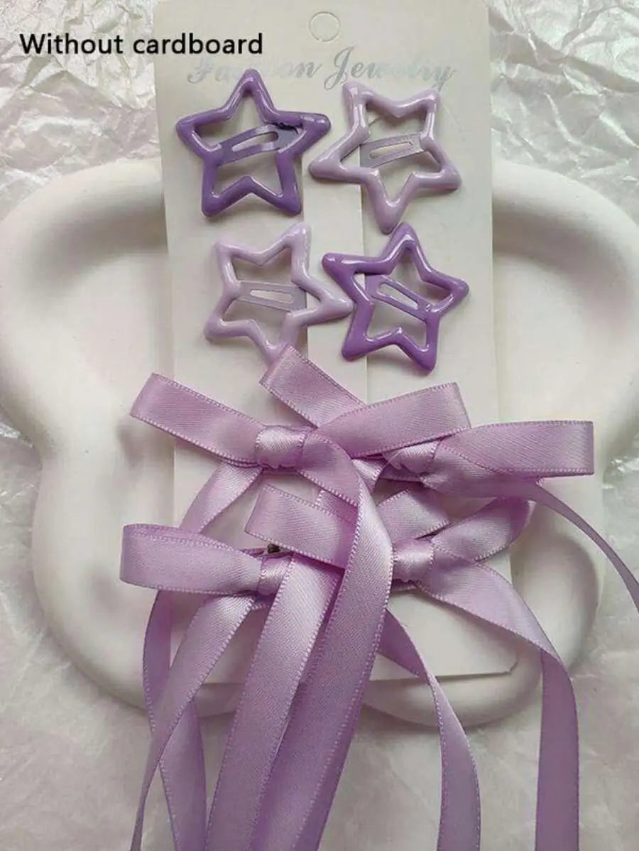 مجموعة إكسسوارات شعر نسائية مكونة من 2 قطع(روز-مووف) - نجمة، ديكور فيونكة، مشابك شعر على شكل فيونكة على شكل راقصة باليه،