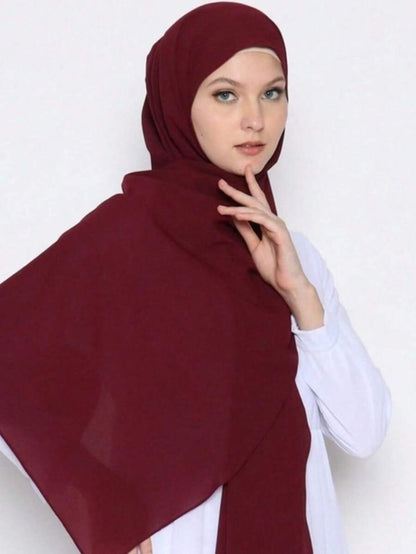وشاح نسائي بلون واحد، وشاح رأس شيفون كاجوال للارتداء اليومي مع ملابس محجبات