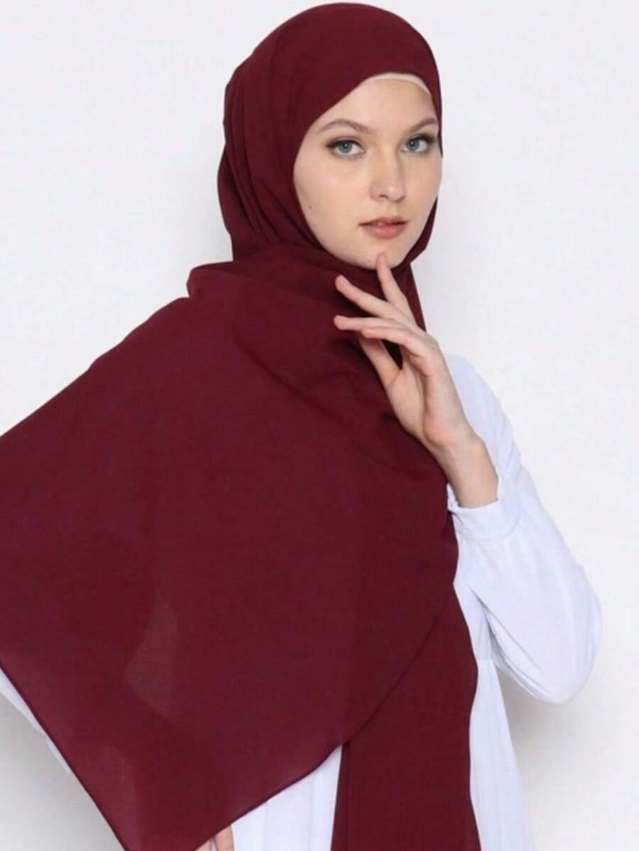 وشاح نسائي بلون واحد، وشاح رأس شيفون كاجوال للارتداء اليومي مع ملابس محجبات