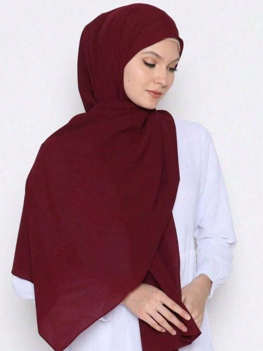 وشاح نسائي بلون واحد، وشاح رأس شيفون كاجوال للارتداء اليومي مع ملابس محجبات