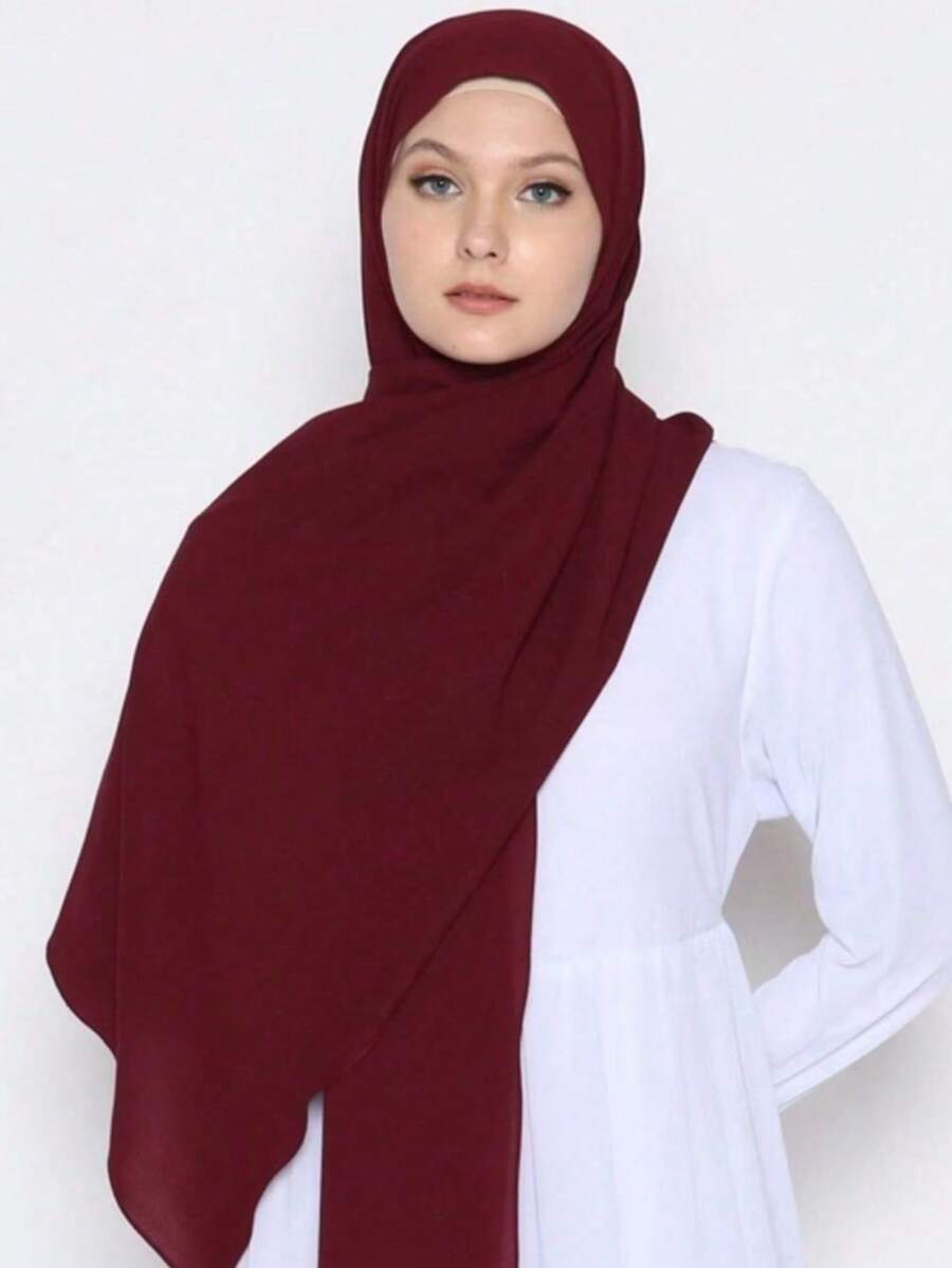 وشاح نسائي بلون واحد، وشاح رأس شيفون كاجوال للارتداء اليومي مع ملابس محجبات