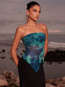 بلوزة نسائية ضيقة بدون حمالات بتصميم حافة مفتوحة من أوبيوليسا