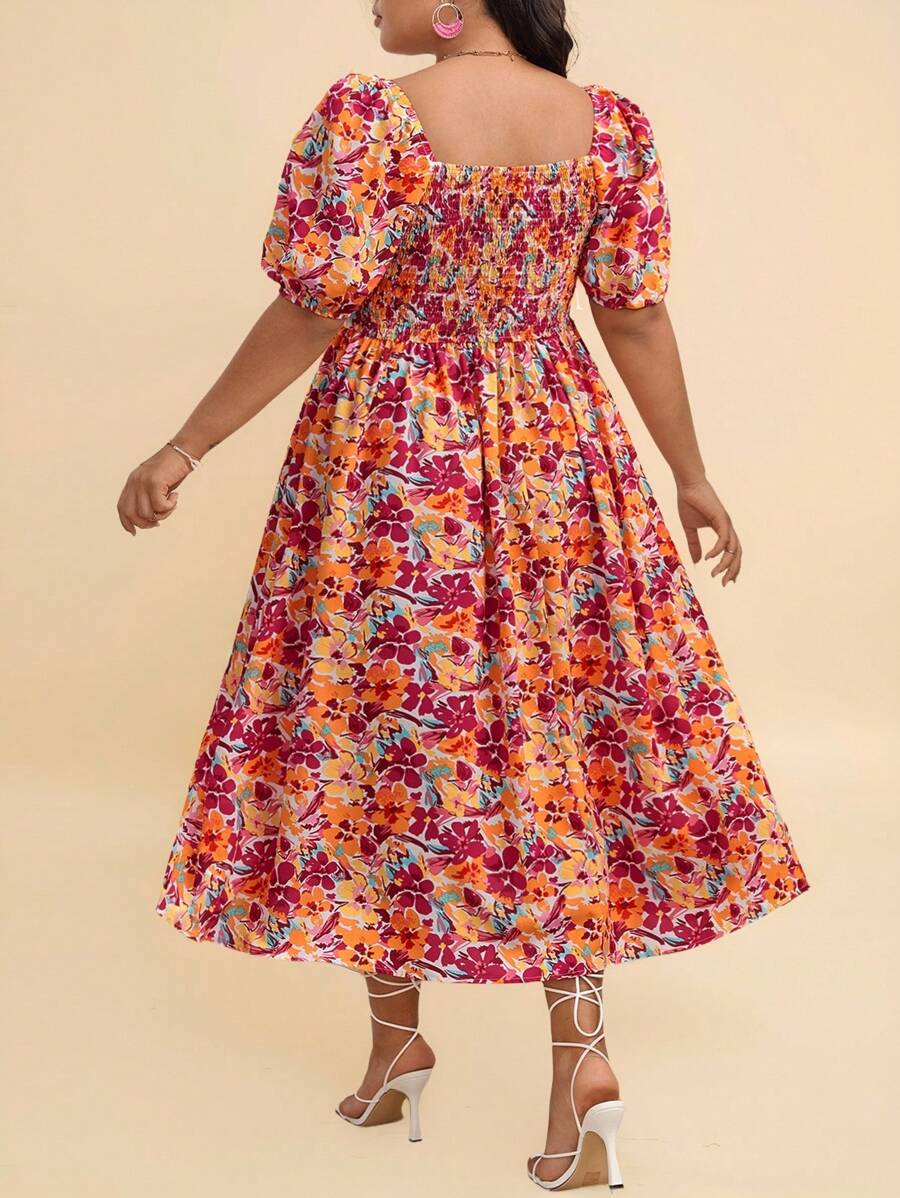 فستان ترافاشيك بوهو بمقاسات كبيرة، مطبوع عليه زهور بالكامل،shein