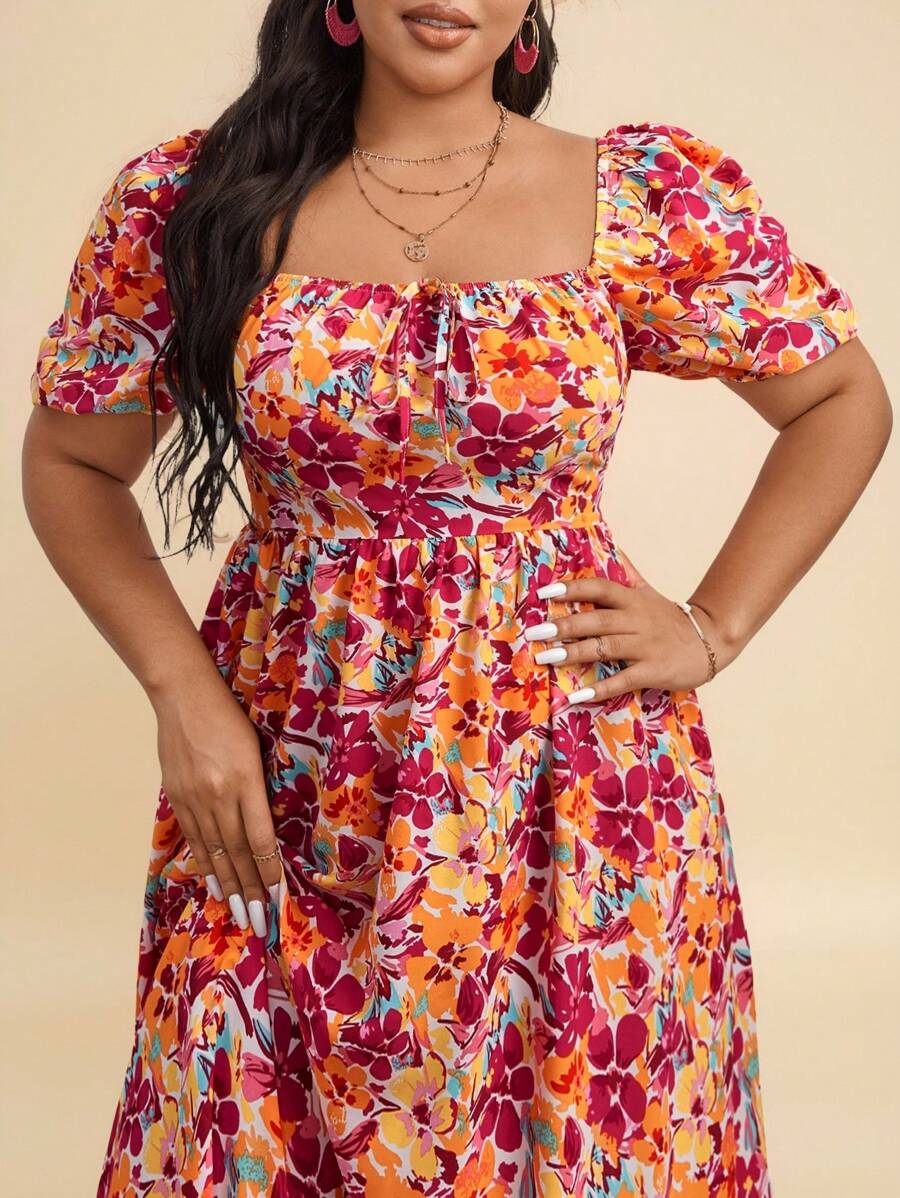 فستان ترافاشيك بوهو بمقاسات كبيرة، مطبوع عليه زهور بالكامل،shein