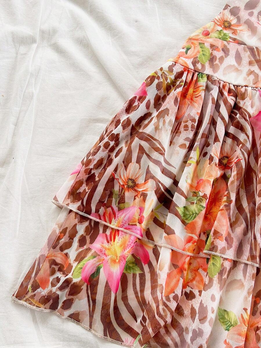 فستان قصير مثير للنساء من Soleia بطبعة حيوانية وزهور وفتحة رقبة على شكل حرف V