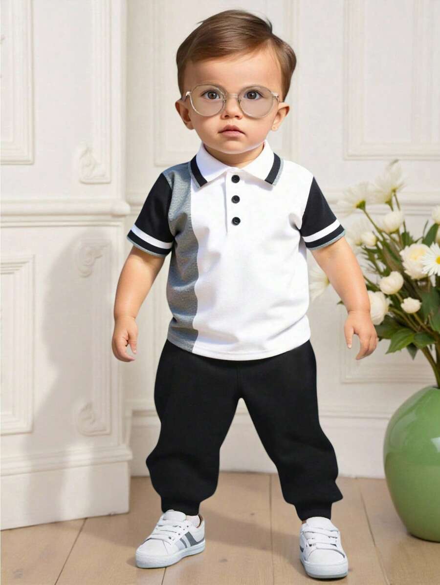 تى شيرت بولو محبوكة للأولاد الصغار. مناسبة للارتداء في النزهات