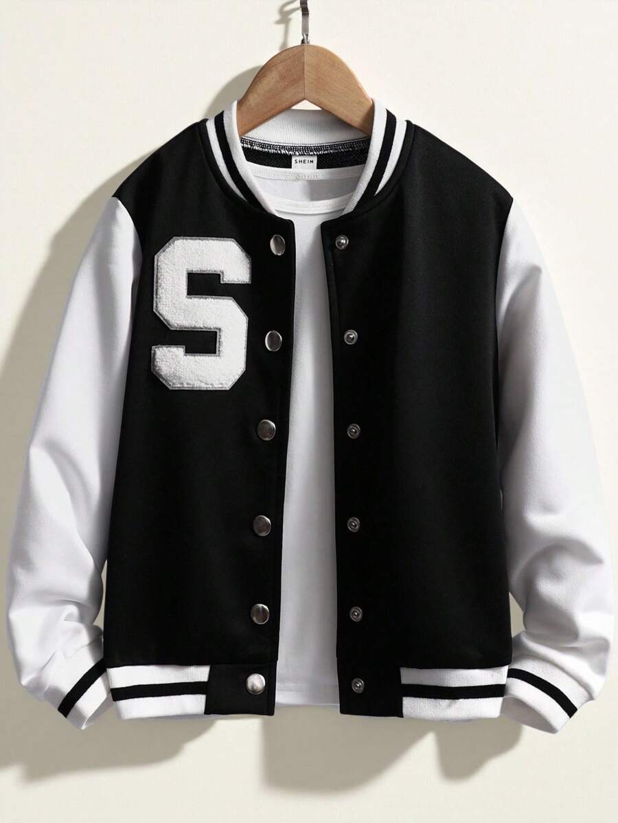 جاكيت رياضي SHEIN Explorewe للفتيات المراهقات مزين بخطوط ورقعة بدون تي شيرت