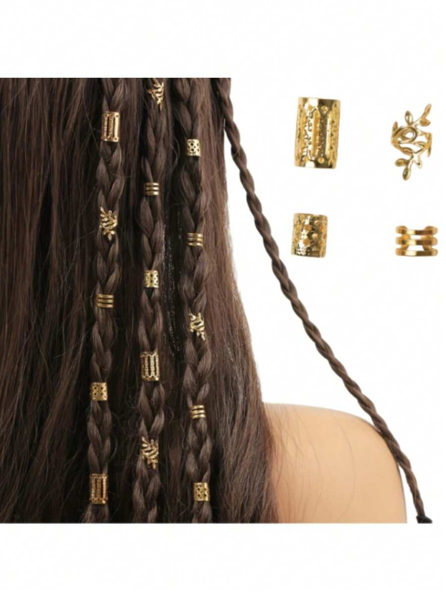 طقم 40 قطعة إكسسوارات شعر ضفائر باللون الذهبي – ستريت ستايل وأسلوب صيفي للنساء