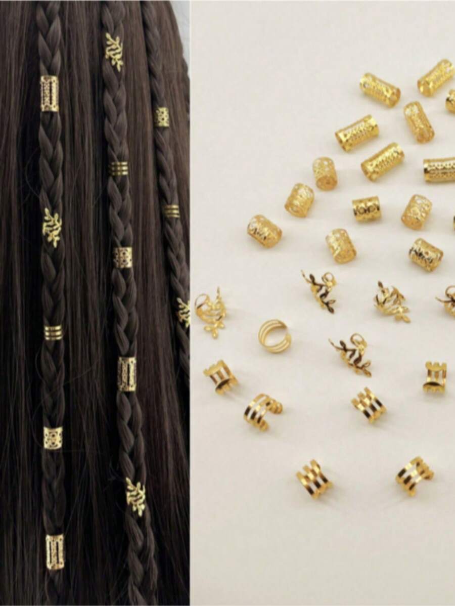 طقم 40 قطعة إكسسوارات شعر ضفائر باللون الذهبي – ستريت ستايل وأسلوب صيفي للنساء