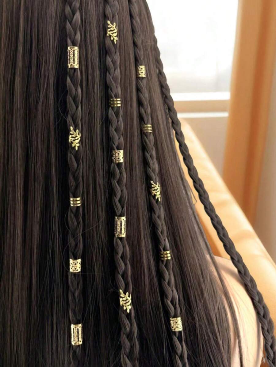 طقم 40 قطعة إكسسوارات شعر ضفائر باللون الذهبي – ستريت ستايل وأسلوب صيفي للنساء