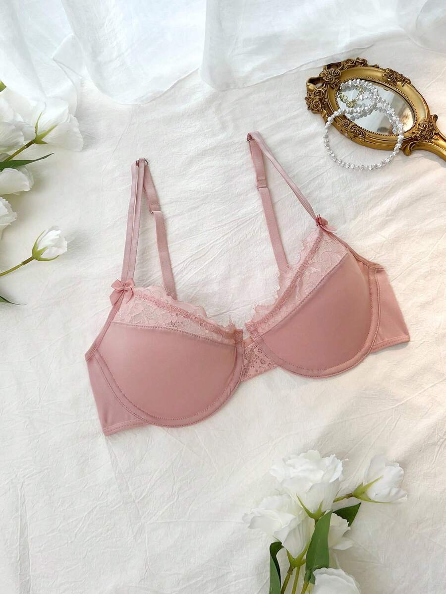 حمالة صدر نسائية DelicateAllure – دانتيل بلون موحد مع عقدة وزينة