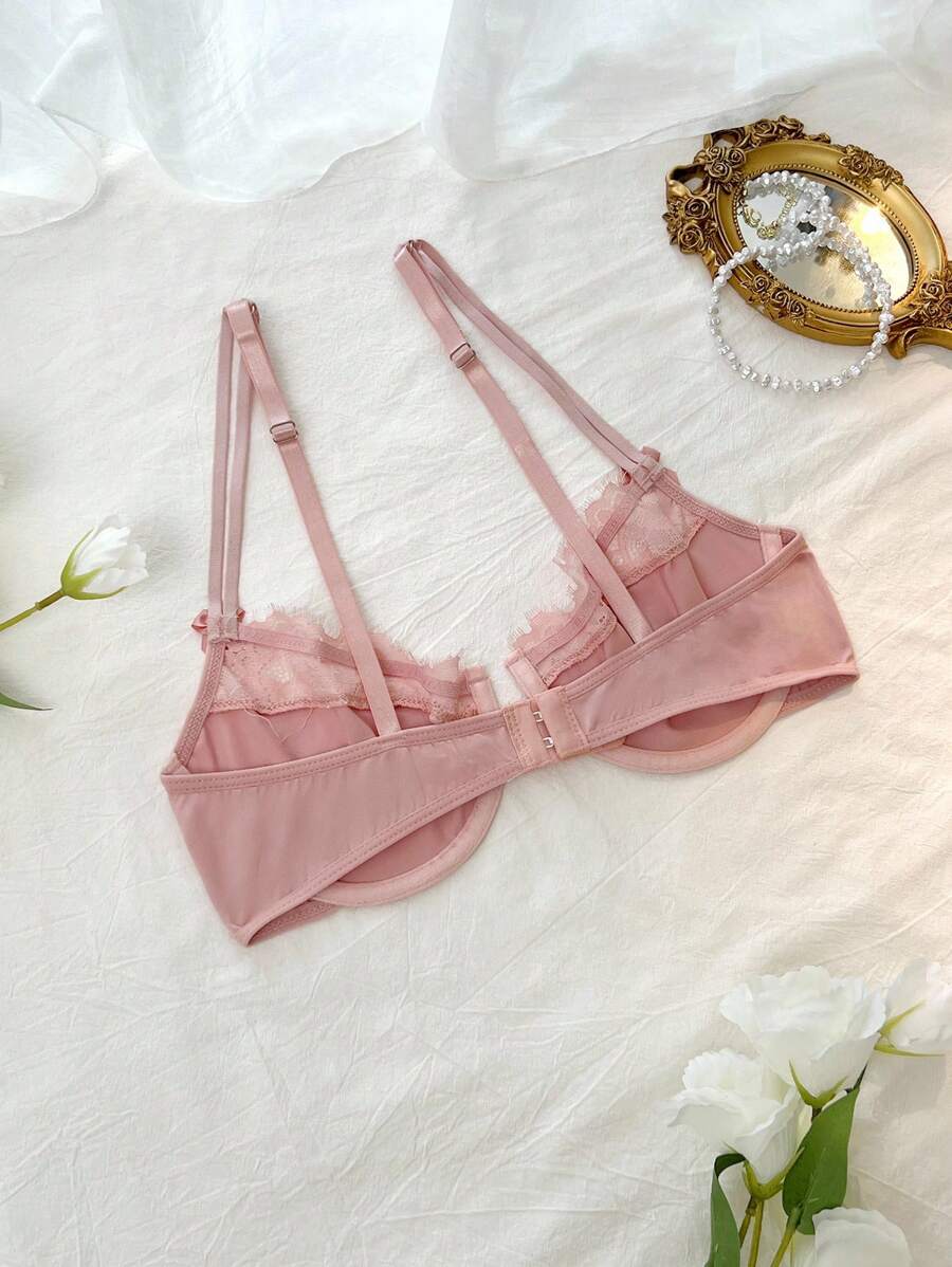 حمالة صدر نسائية DelicateAllure – دانتيل بلون موحد مع عقدة وزينة