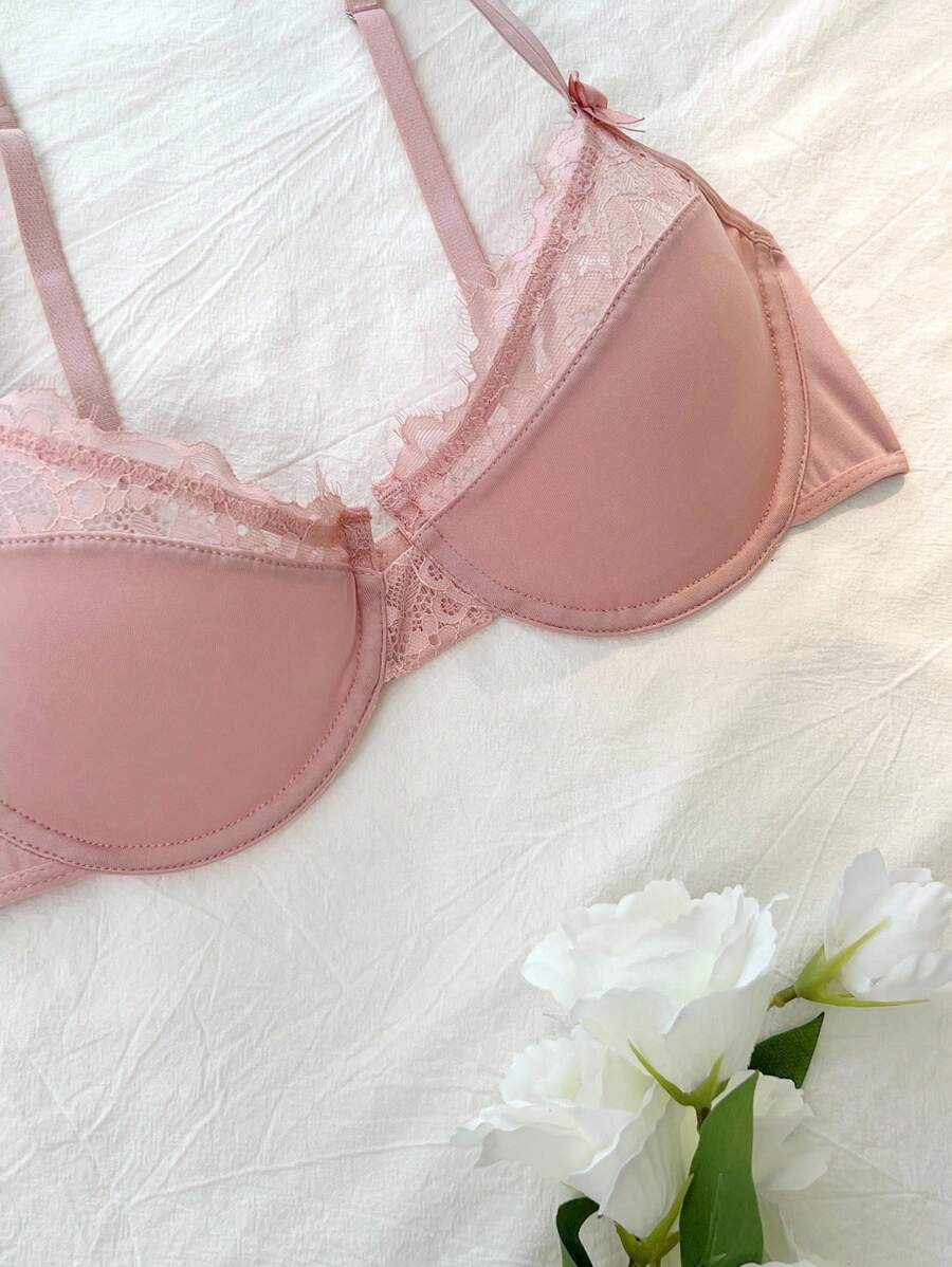 حمالة صدر نسائية DelicateAllure – دانتيل بلون موحد مع عقدة وزينة