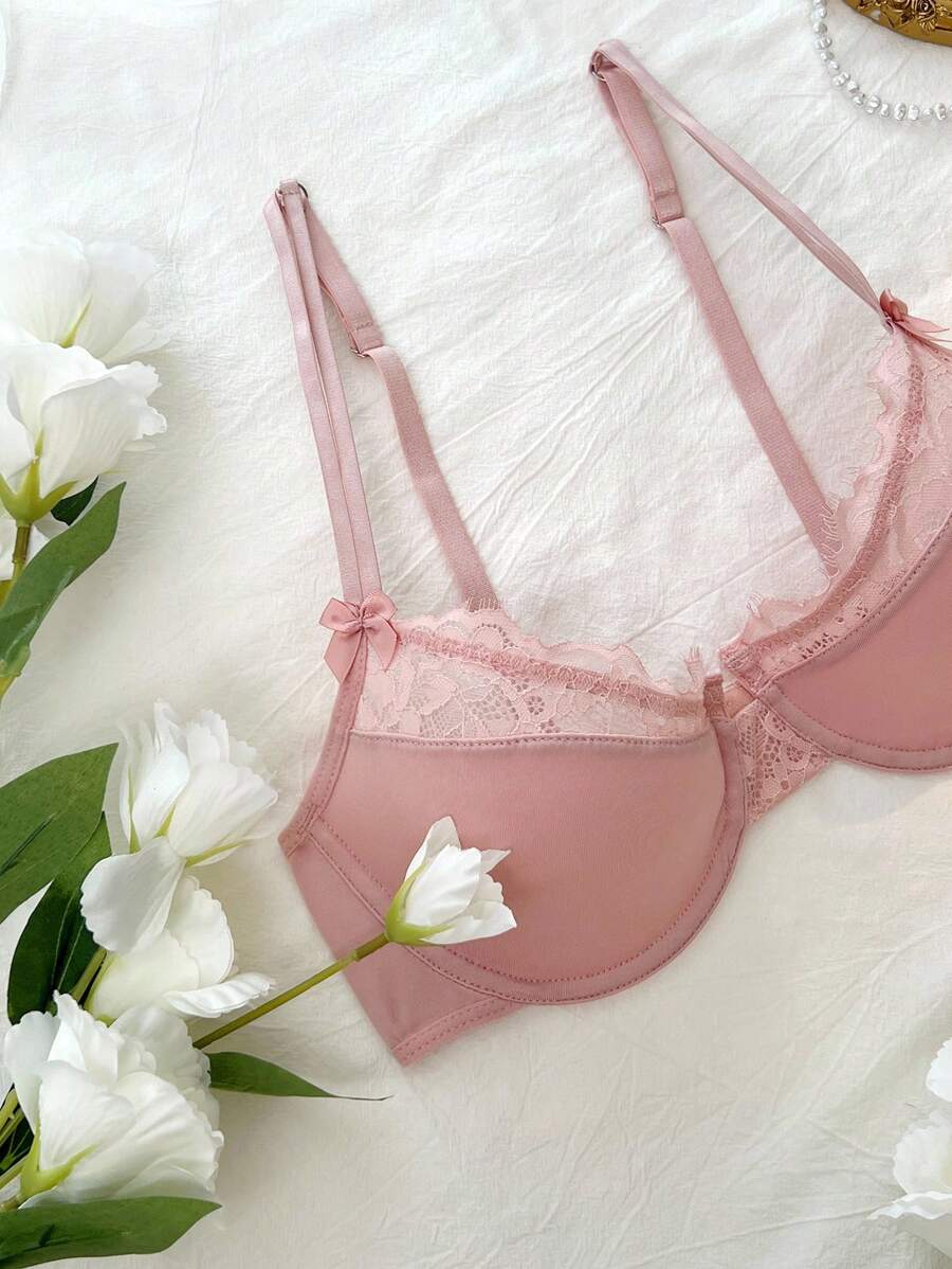 حمالة صدر نسائية DelicateAllure – دانتيل بلون موحد مع عقدة وزينة