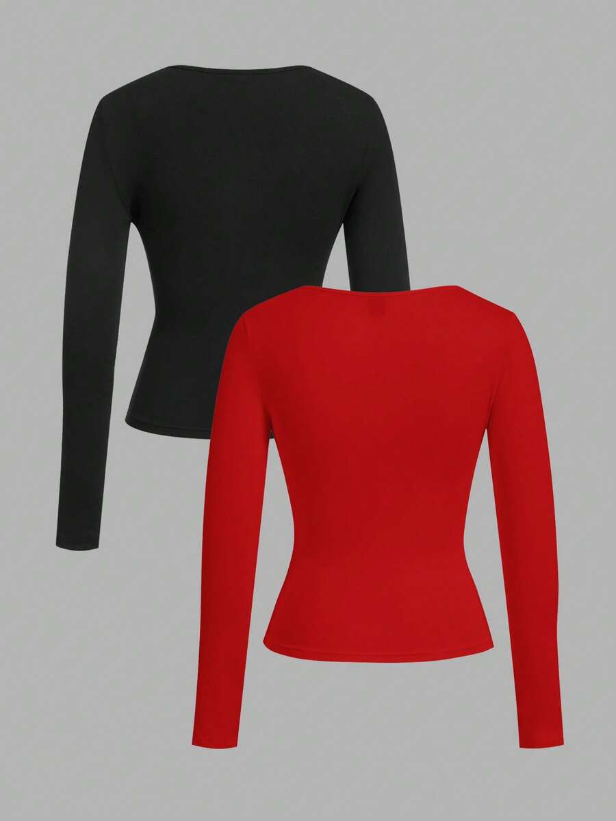 تي شيرت نسائي  SHEIN EZwear بتصميم بسيط كاجوال ورقيق