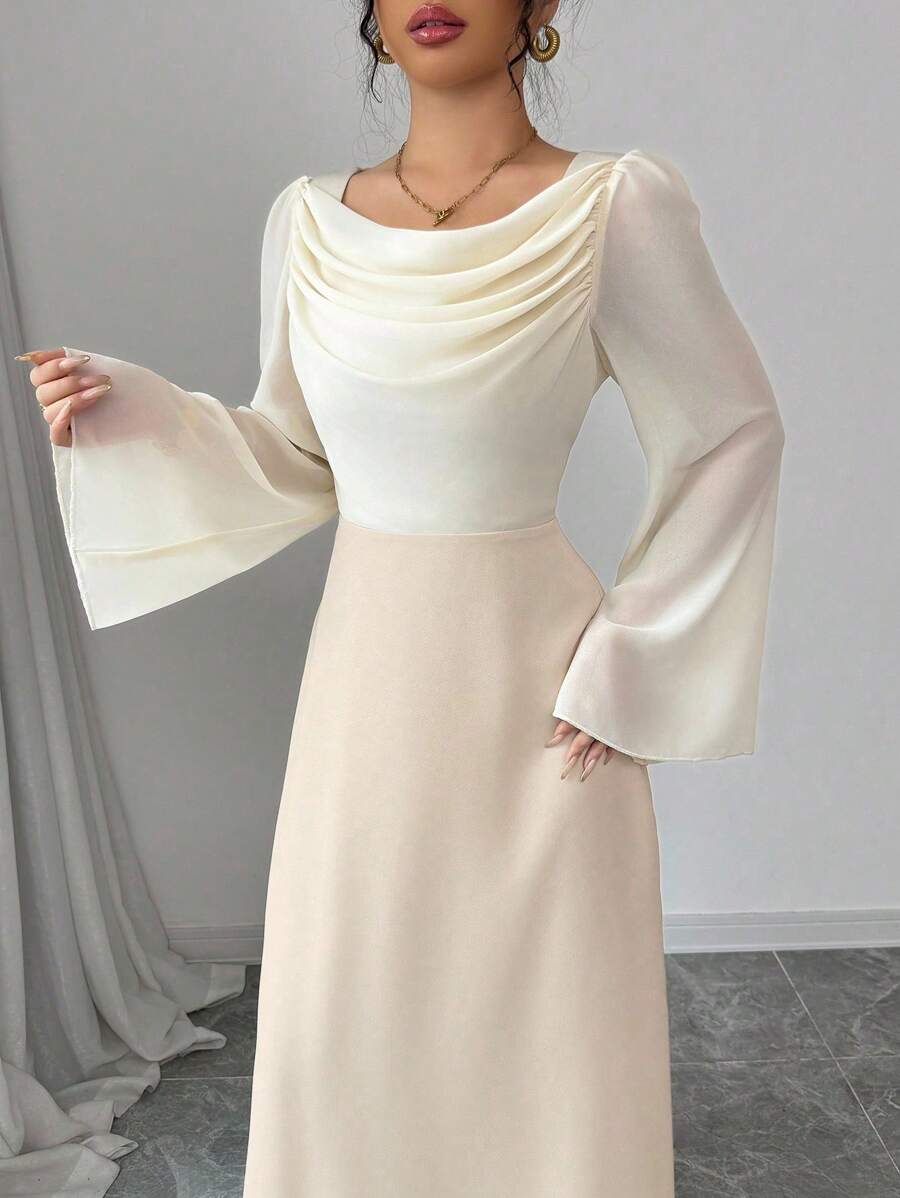 فستان نسائي من Modelyn بقماش منسوج وتصميم A-Line مع خصر مشدود وفتحة رقبة دائرية