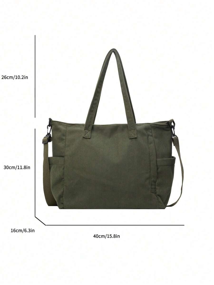 حقيبة يد أنيقة قابلة للحمل بسحاب إغلاق من قماش الدنيم بلون واحد Shein