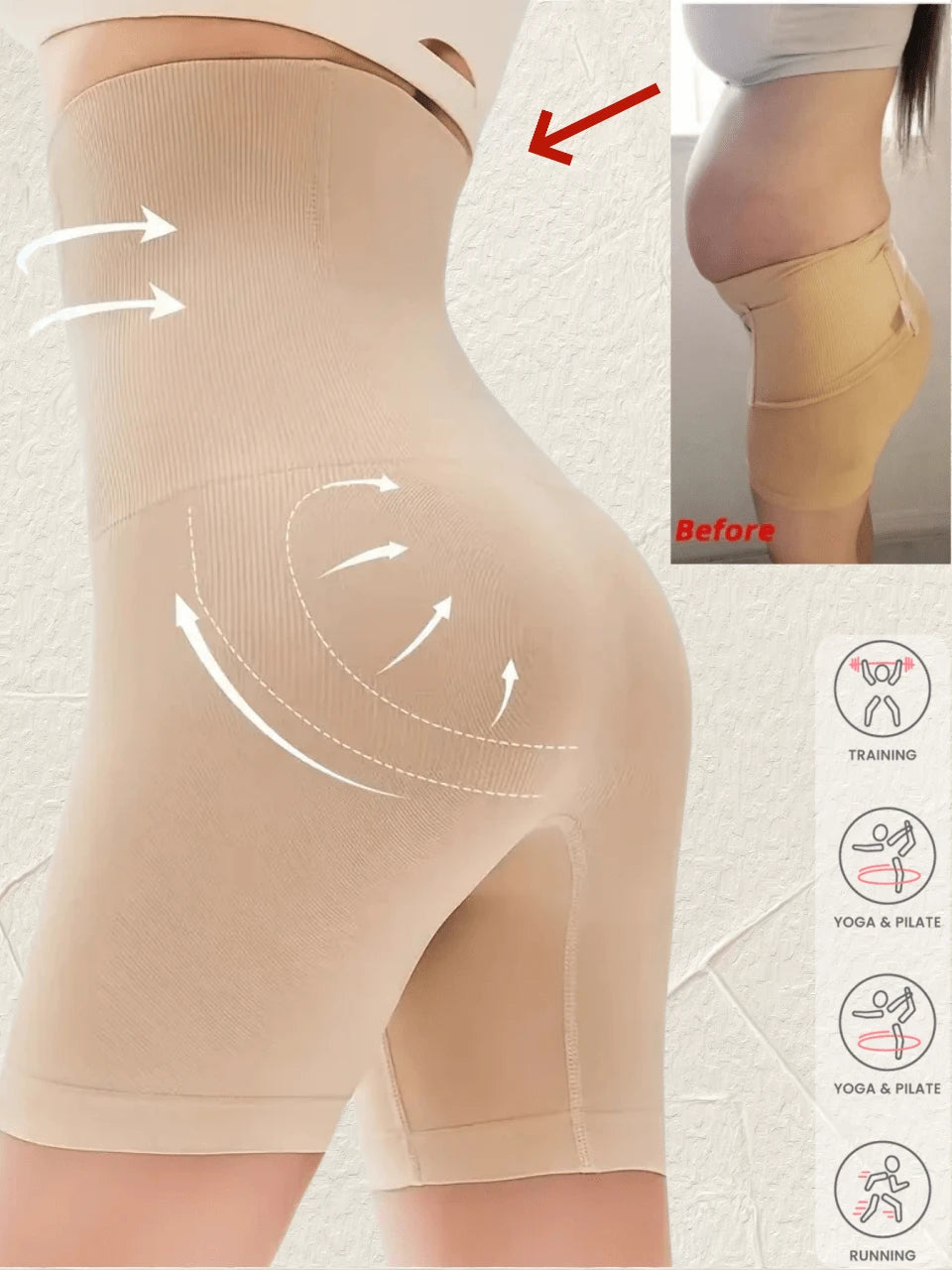 سروال نسائي مشكل عالي الخصر – تحكم في البطن، شد الخصر ورفع المؤخرة