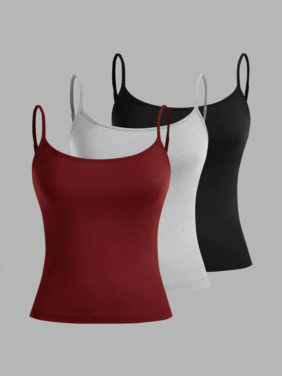 مجموعة من 3 قطع من قمصان داخلية نسائية ضيقة متعددة الألوان من SHEIN EZwear