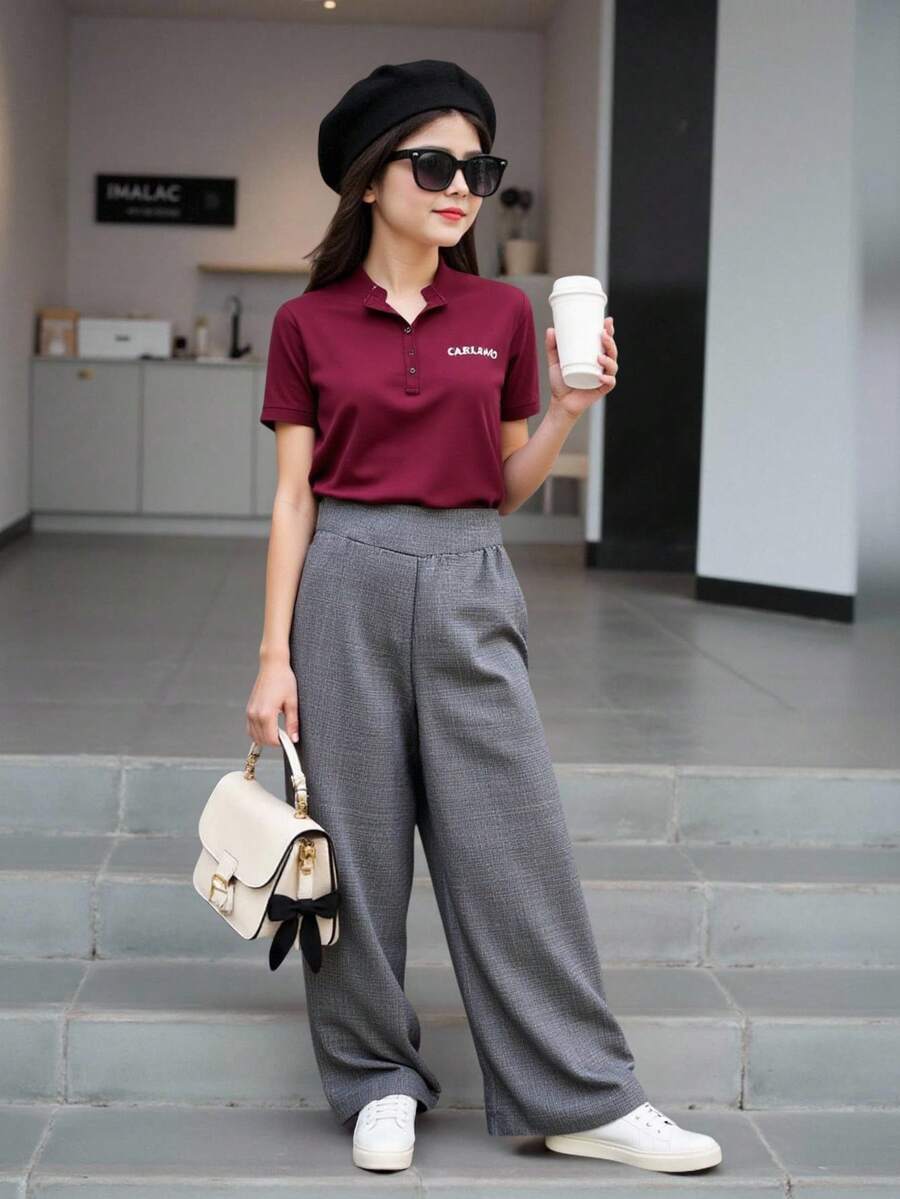 بنطلون بقصّة واسعة من القماش الخفيف من SHEIN للفتيات المراهقات