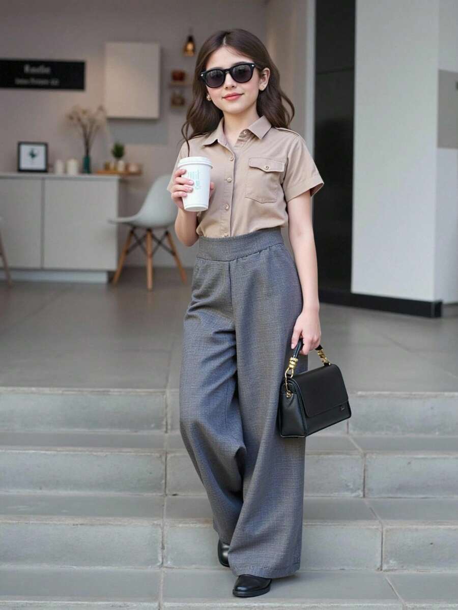 بنطلون بقصّة واسعة من القماش الخفيف من SHEIN للفتيات المراهقات