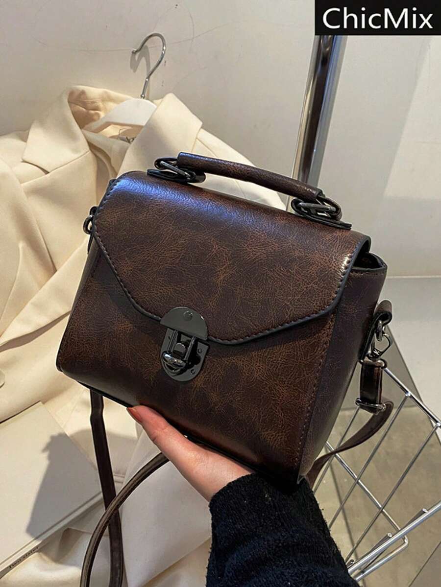 حقيبة صغيرة  ذات قفل معدني مربعShein