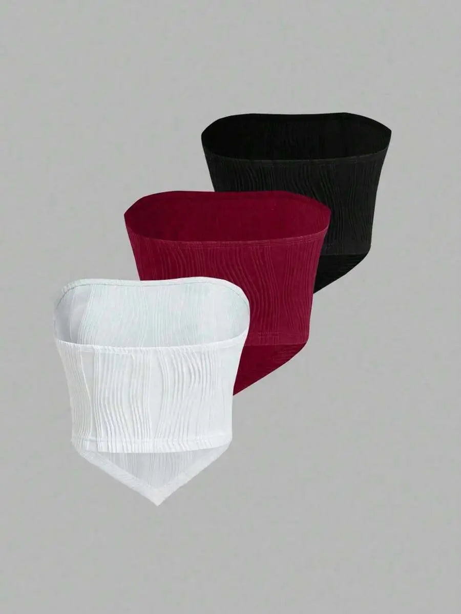 توب قصير بأكمام غير متماثلة من 3 قطع