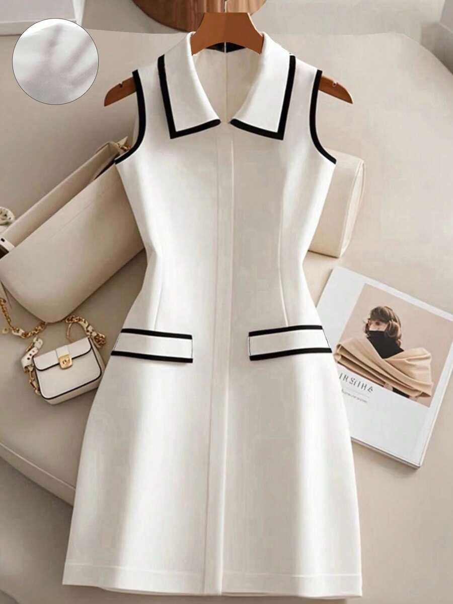 فستان فرانكليا النسائي الأنيق ذو الياقة المفردة بدون أكمام القصير