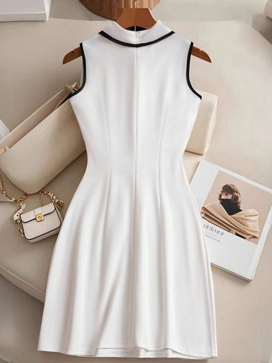 فستان فرانكليا النسائي الأنيق ذو الياقة المفردة بدون أكمام القصير