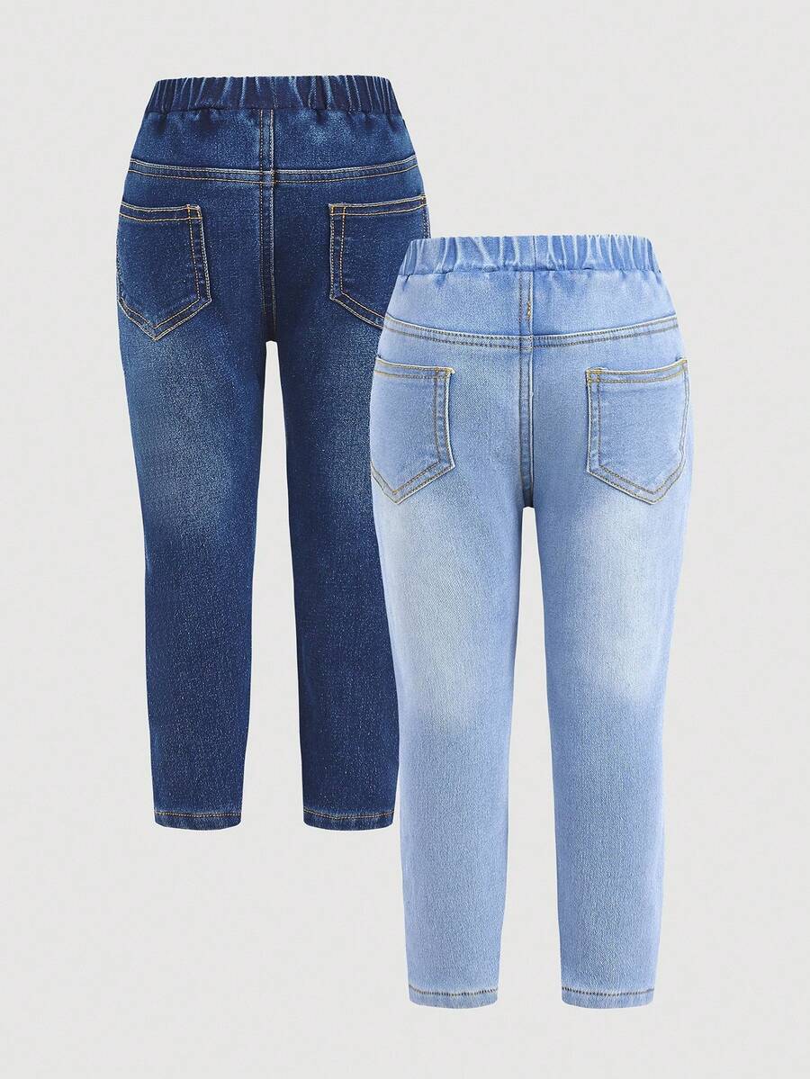 طقم بنطلون  للبنات الصغيرات بتأثير الجينز وخصر مطاطي – Cozy Pixies