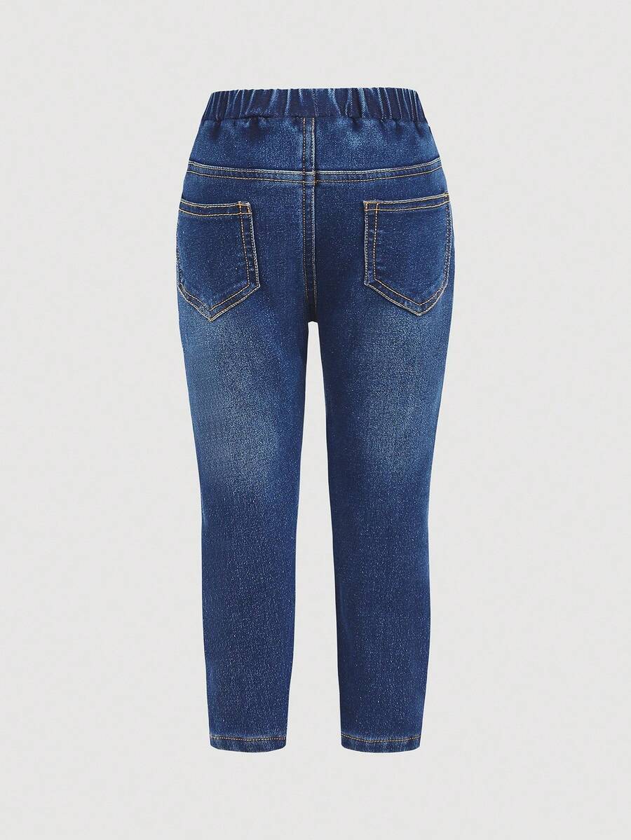 طقم بنطلون  للبنات الصغيرات بتأثير الجينز وخصر مطاطي – Cozy Pixies