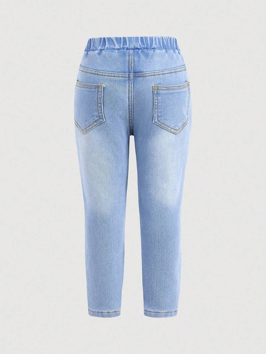 طقم بنطلون  للبنات الصغيرات بتأثير الجينز وخصر مطاطي – Cozy Pixies