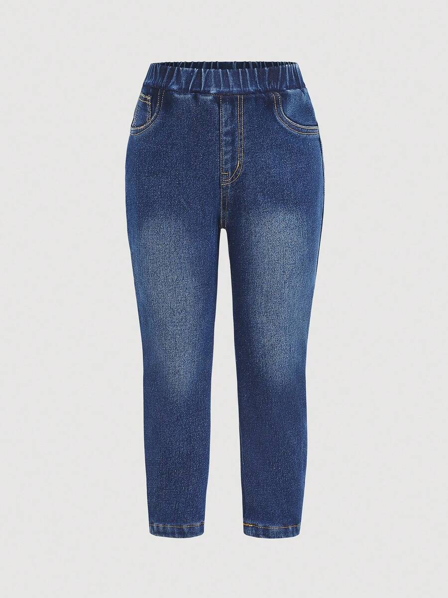 طقم بنطلون  للبنات الصغيرات بتأثير الجينز وخصر مطاطي – Cozy Pixies