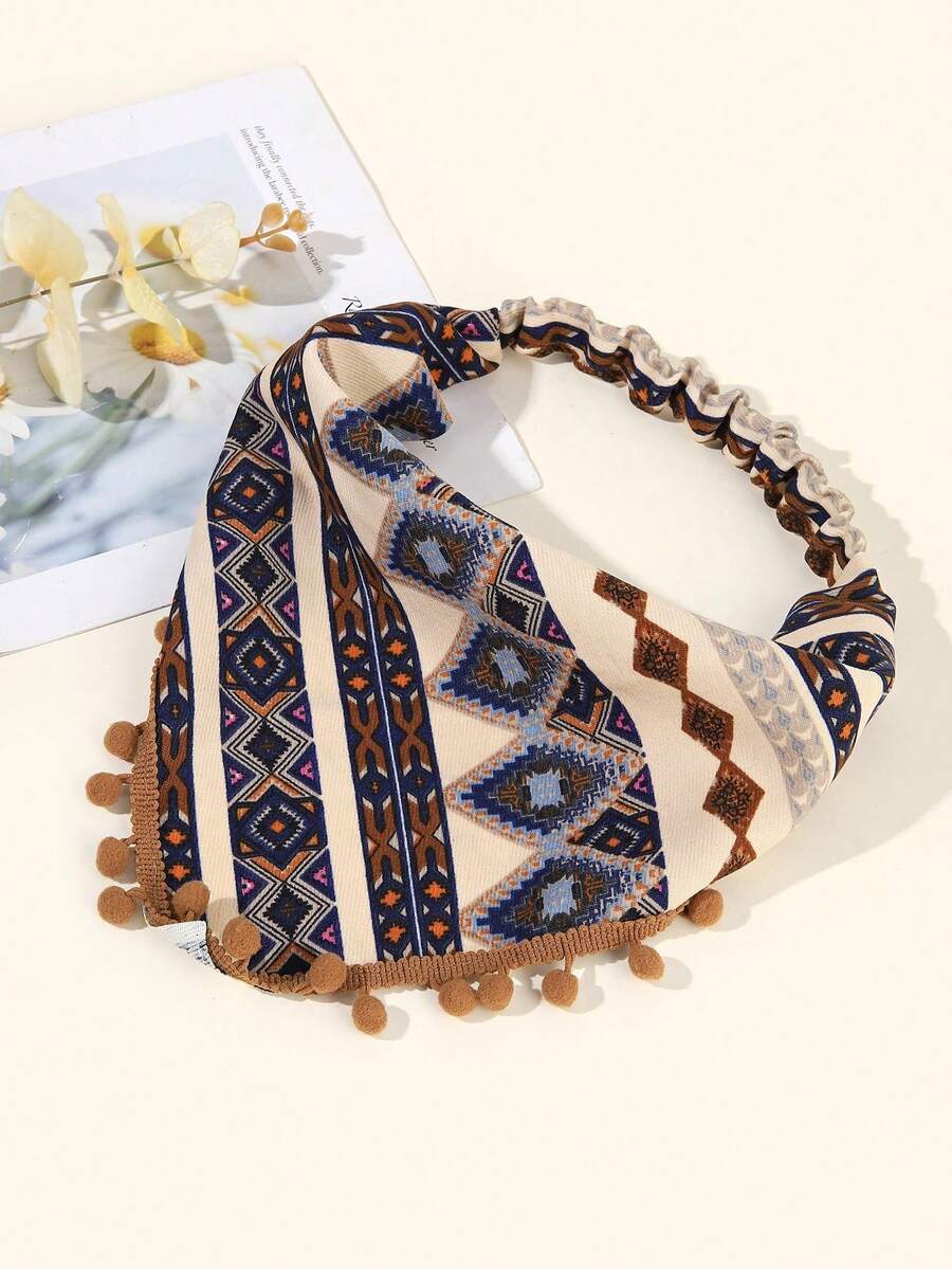 وشاح مثلث مزين بشراشيب بتصميم هندسي بوهو للنساء Shein