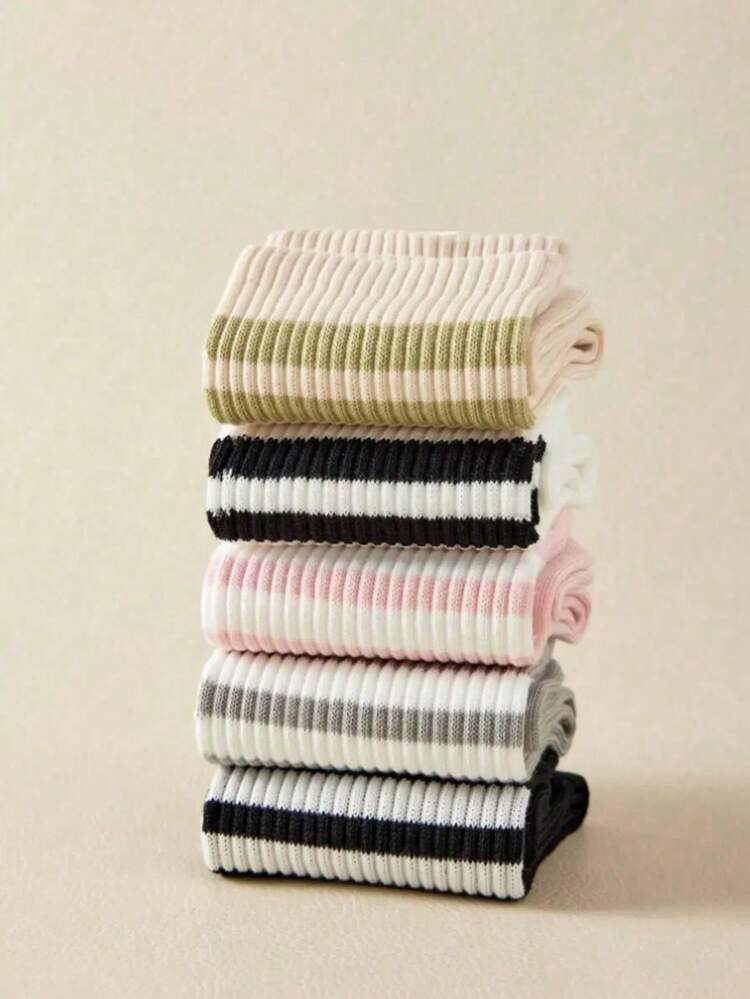 5 أزواج جوارب متوسطة الطول متعددة الألوان - جوارب رياضية للنساء،