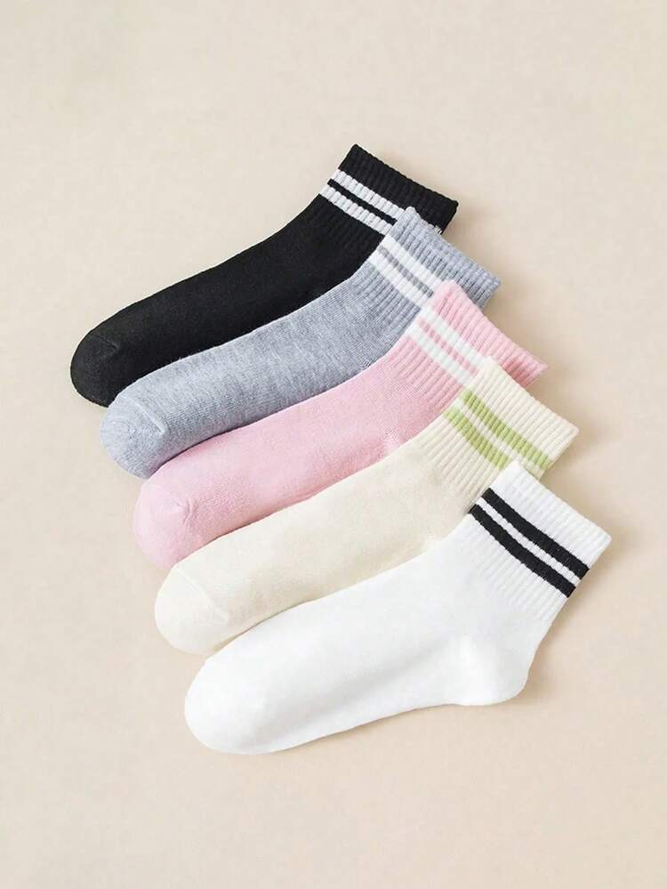 5 أزواج جوارب متوسطة الطول متعددة الألوان - جوارب رياضية للنساء،