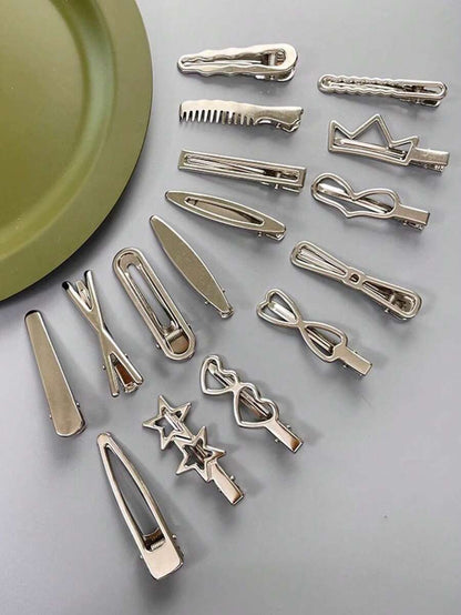 مجموعه مشابك شعر معدنيه علي اشكال مختلفه 24قطعه