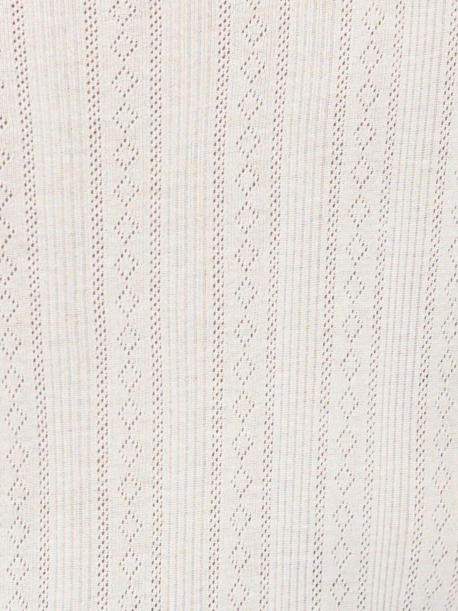 تي شيرت SHEIN EZwear مقاس كبير من قماش الجاكار المزخرف بالدانتيل باللون الأبيض بأكمام قصيرة