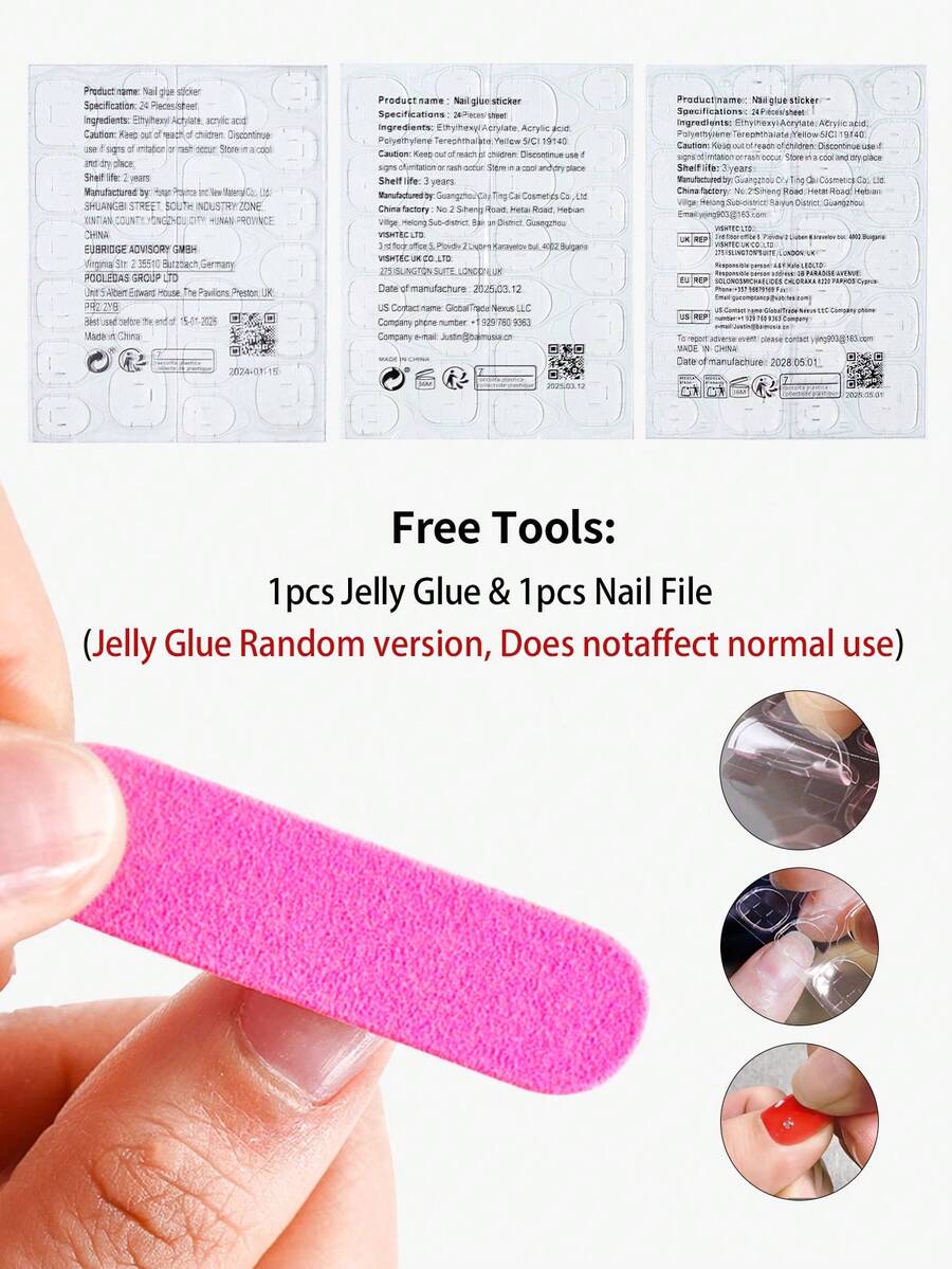 طقم 24 ظفر صناعي فرنسي أبيض طويل بشكل لوزي مع فيونكة ولؤلؤ صناعي