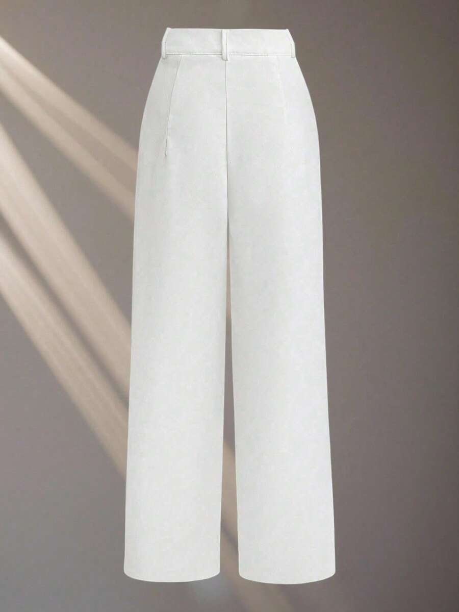 بنطلون فرانكليا نسائي أبيض كاجوال/عمل خريفي من القماش للنساء Shein