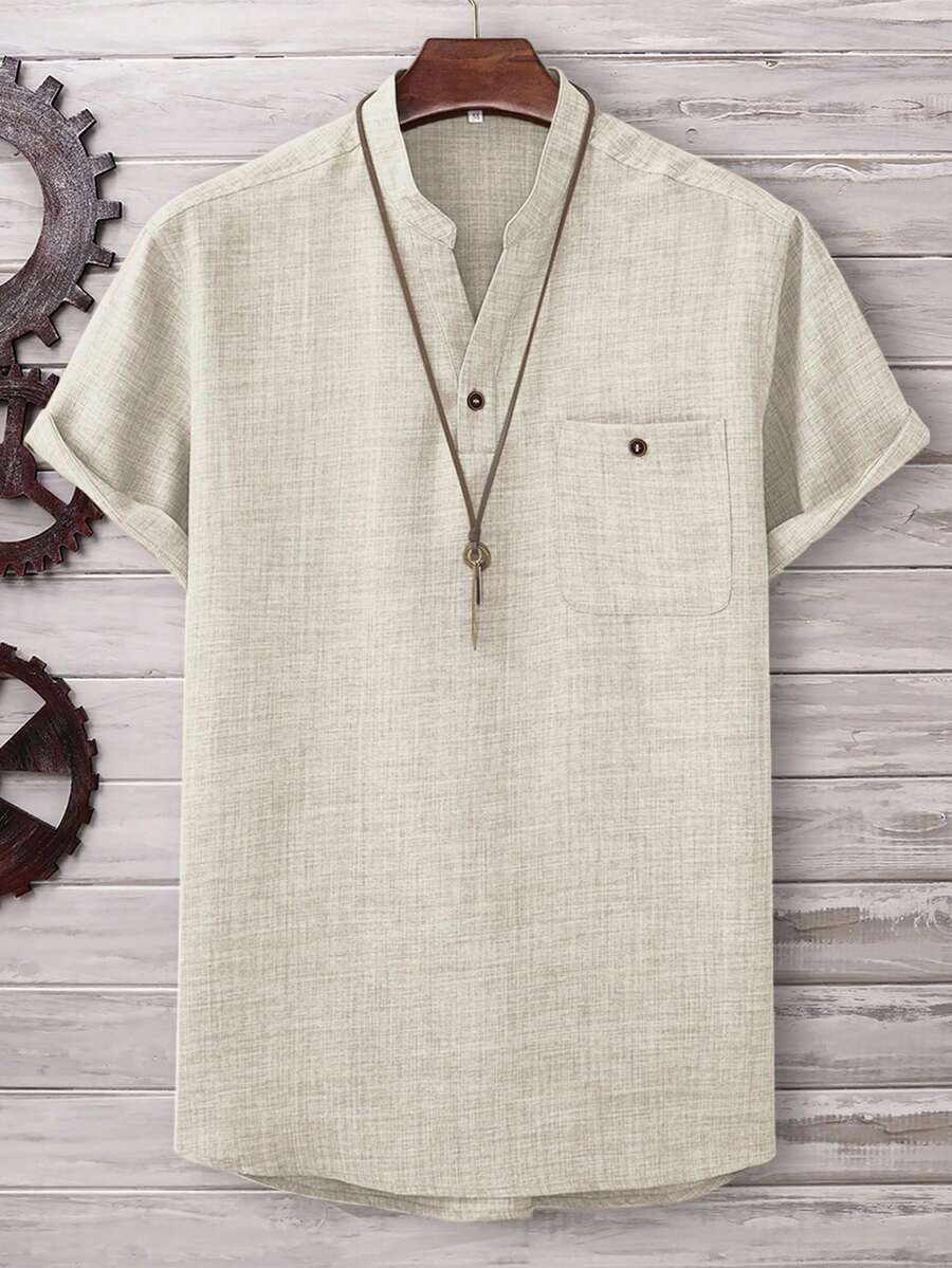 قميص مانفينيتي هوم فضفاض بجيوب وأزرار نصفية للرجال (بدون قلادة)