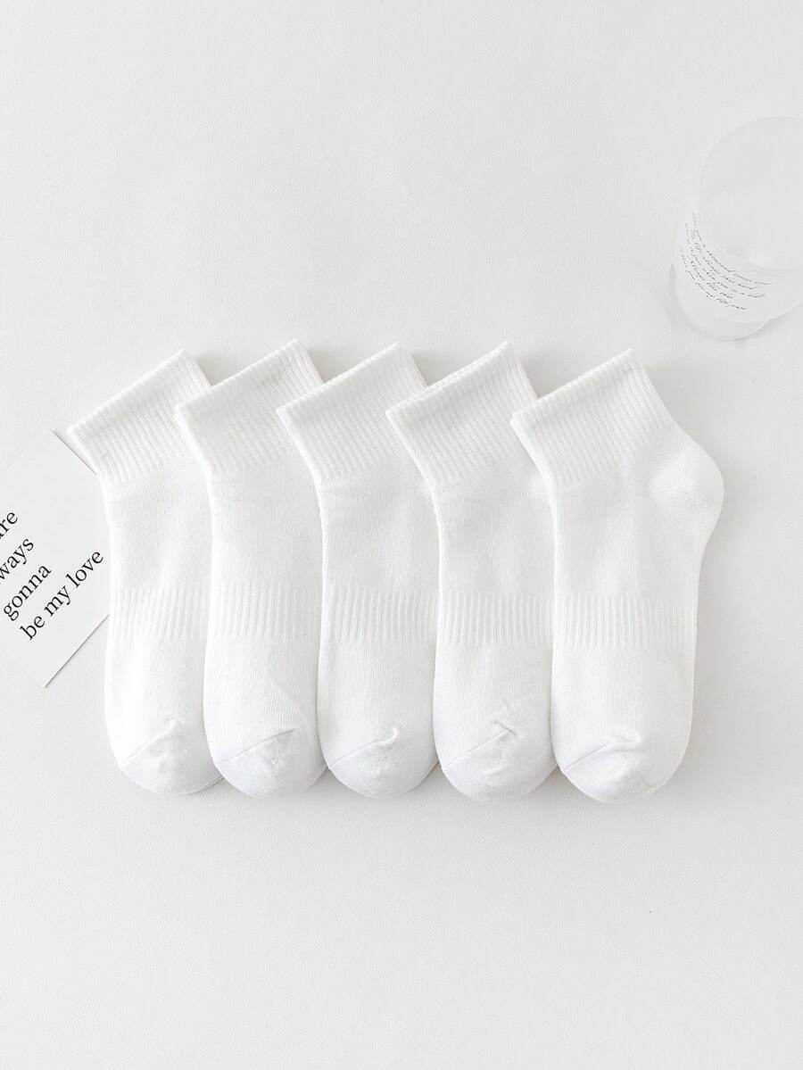 5 أزواج من الجوارب البيضاء، جوارب بلون واحد للنساء