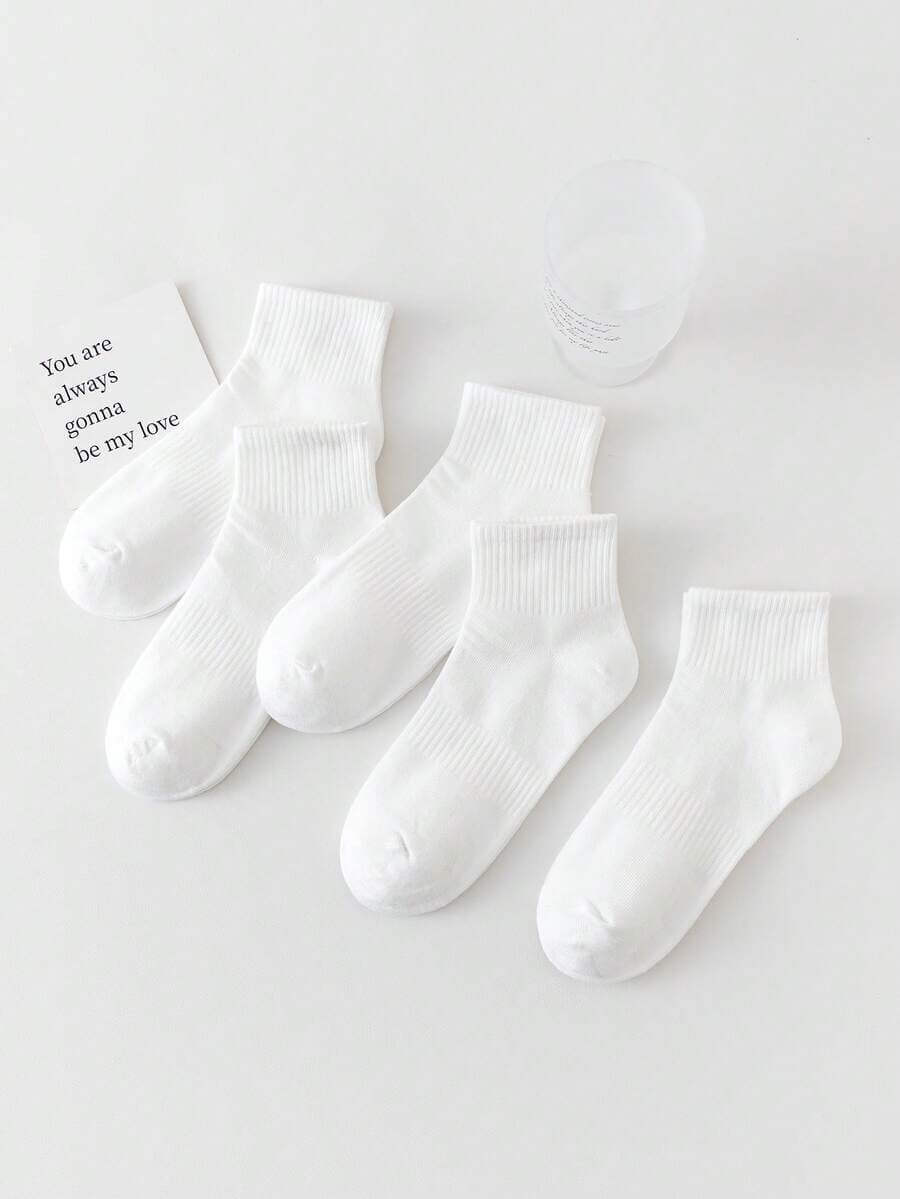 5 أزواج من الجوارب البيضاء، جوارب بلون واحد للنساء