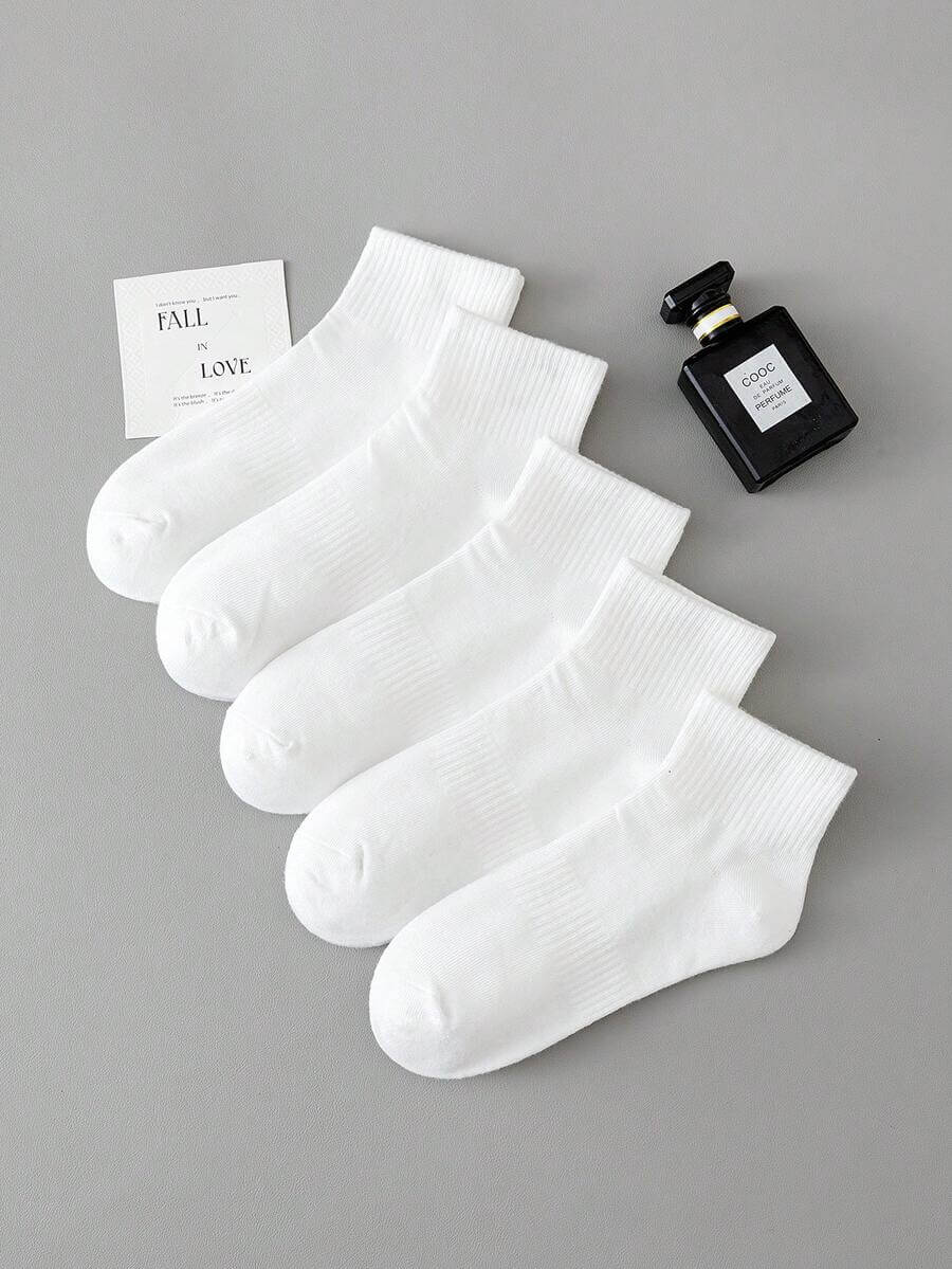 5 أزواج من الجوارب البيضاء، جوارب بلون واحد للنساء