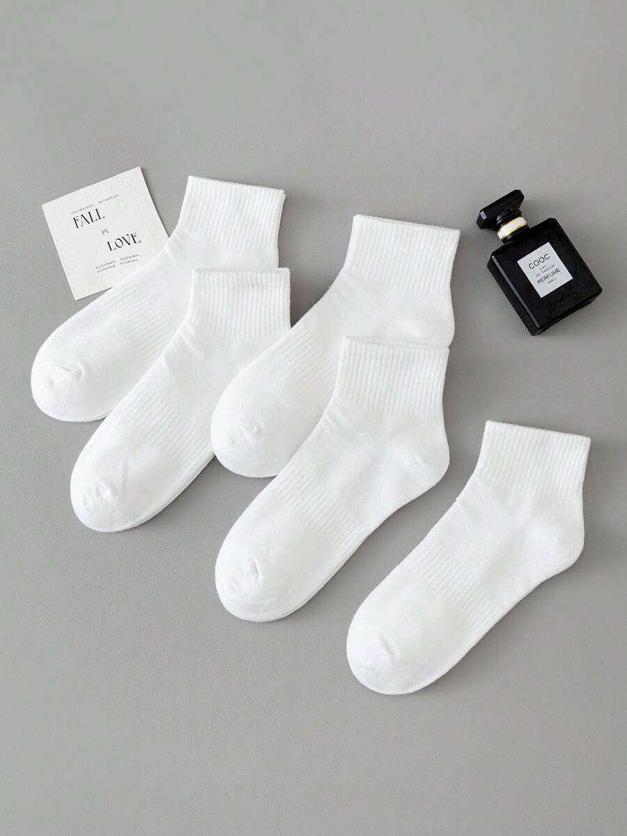 5 أزواج من الجوارب البيضاء، جوارب بلون واحد للنساء