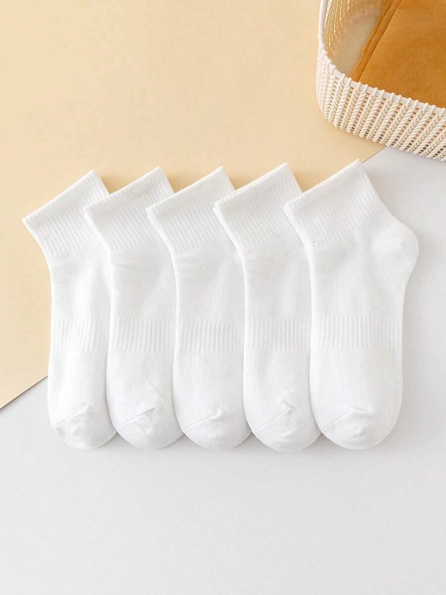 5 أزواج من الجوارب البيضاء، جوارب بلون واحد للنساء