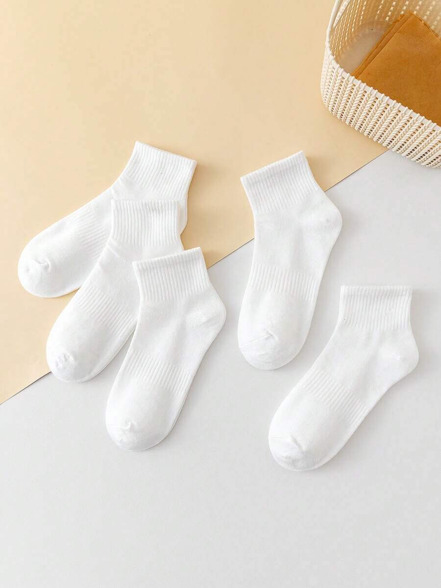 5 أزواج من الجوارب البيضاء، جوارب بلون واحد للنساء