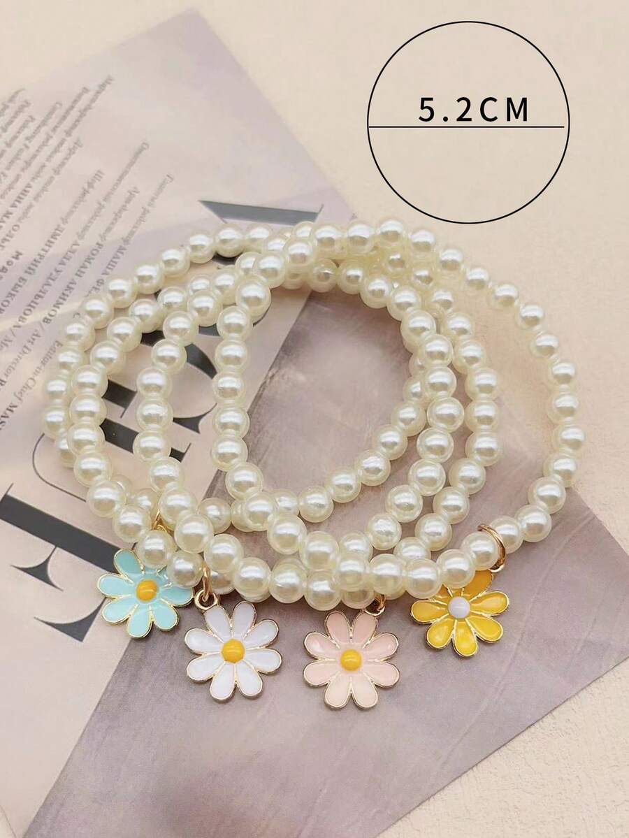 طقم إكسسوارات بنات لطيف – 4 قطع لؤلؤ وفراشة وديزي ودوار الشمس