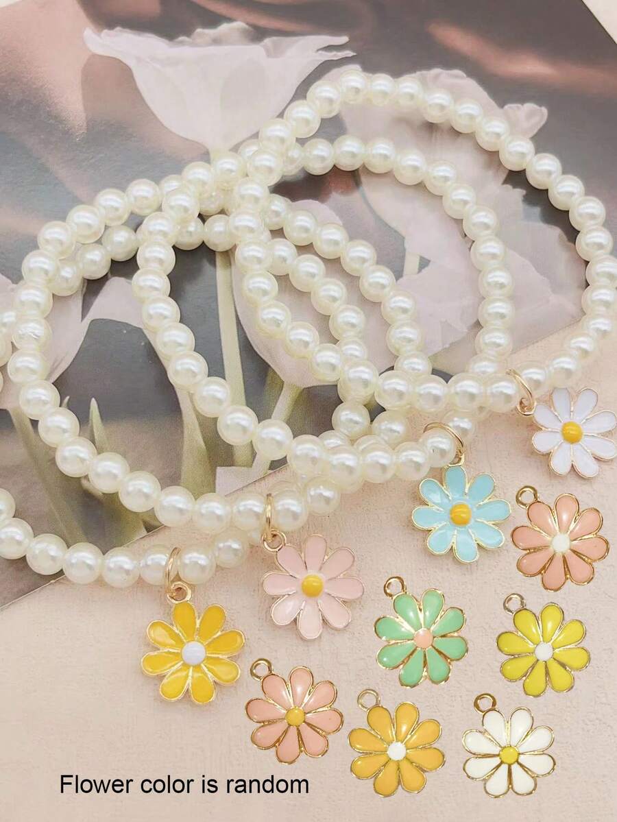 طقم إكسسوارات بنات لطيف – 4 قطع لؤلؤ وفراشة وديزي ودوار الشمس