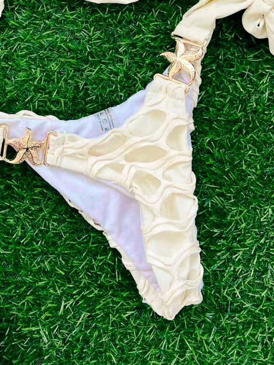 طقم نسائي صيفي 2 قطعة من Elenzga – توب هالتر بدون ظهر وبكيني جانبي مزين